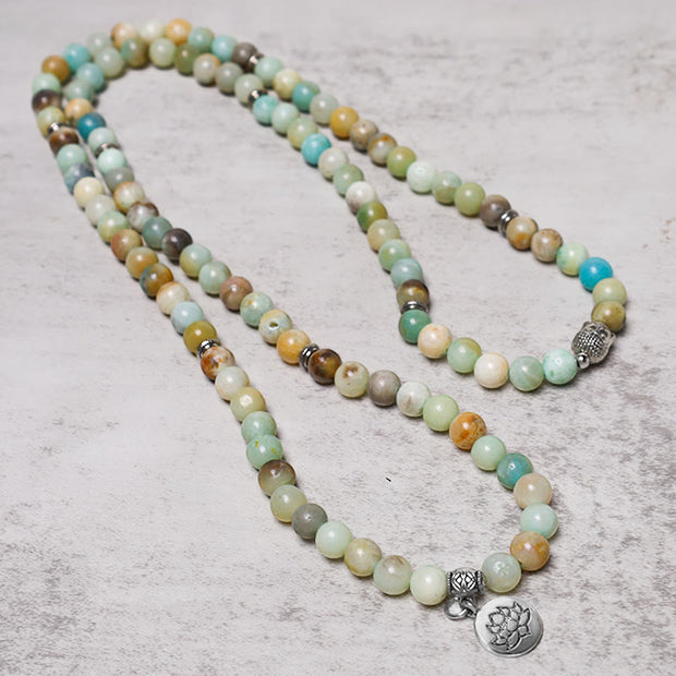 Buddha Stones Lotus Crystal Stone 108 Beads Mala Bracelet (Extra 30% Off | USE CODE: FS30) Mala Bracelet BS Amazonite