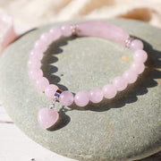 Buddha Stones Natural Quartz Love Heart Healing Beads Bracelet Bracelet BS Pink Crystal