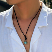 Buddha Stones Round Turquoise Stone Protection Strength Necklace Pendant Necklaces & Pendants BS 7