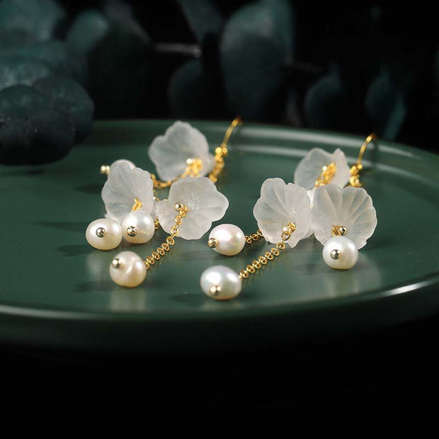 Buddha Stones Pearl Flower Petals Luck Drop Earrings Earrings BS 3