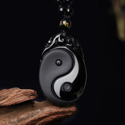 Buddha Stones Natural Black Obsidian Yin Yang Fulfilment Strength Necklace Pendant Necklaces & Pendants BS Black Obsidian(Purification♥Transformation)
