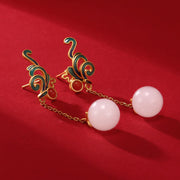 Buddha Stones Vintage White Jade Red Agate Bead Blessing Drop Dangle Earrings Earrings BS 1
