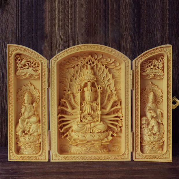 Buddha Stones Thousand-armed Avalokitesvara Kwan Yin Buddha Boxwood Wealth Home Decoration Altar Prayer Altar BS Thousand-armed Avalokitesvara Kwan Yin