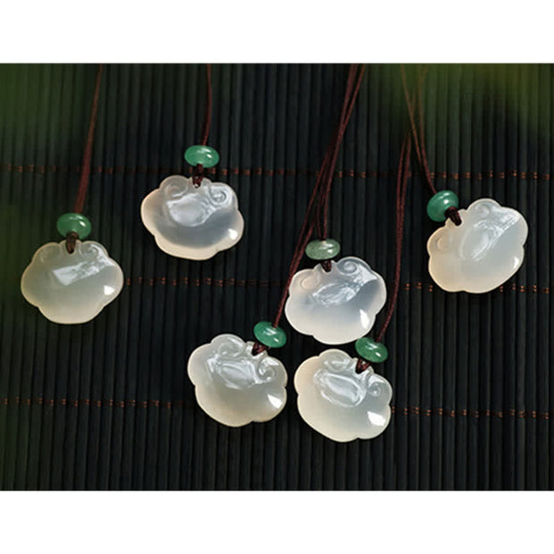 Buddha Stones Natural Chalcedony Wish Lock Positive Necklace Pendant