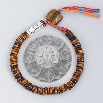 Buddha Stones Tibetan Tiger Eye Om Mani Padme Hum Protection Power Bracelet Bracelet BS Tiger Eye(Protection♥Courage)