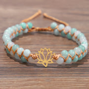 Buddha Stones Amazonite Beads Lotus Flower Balance Weave Bracelet Bracelet BS 5