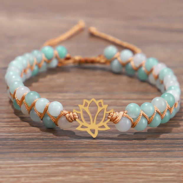 Buddha Stones Amazonite Beads Lotus Flower Balance Weave Bracelet Bracelet BS 5