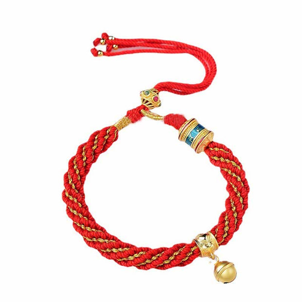 Buddha Stones Tibetan Handmade Luck Protection Thangka Prayer Wheel Bell Charm Braid String Bracelet Bracelet BS 7