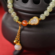 Buddha Stones 925 Sterling Silver Hetian Jade Gourd Lotus Abundance Luck Bracelet Bracelet BS 2