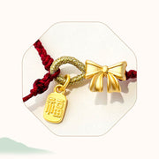 Buddha Stones Handmade Peach Blossom Rosette Bow Knot Fu Character Charm Luck Fortune Red Rope Bracelet