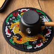 Buddha Stones Dragon Embroidery Cup Mat Pad Tea Cup Coaster Kung Fu Tea Mat Tea Mat BS 6