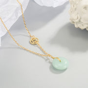Buddha Stones Jade Fu Character Copper Coin Peace Buckle Abundance Necklace Pendant Necklaces & Pendants BS 2