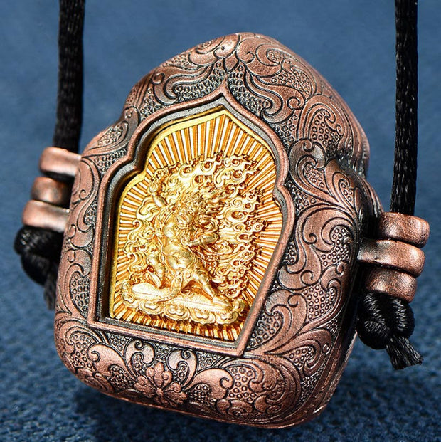 Buddha Stones Tibetan Gold Buddha Double Dorje Copper Serenity Ghau Prayer Box Necklace Pendant Necklaces & Pendants BS 12