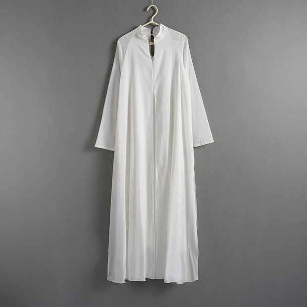 Buddha Stones Simple Design Meditation Spiritual Long Dress Zen Practice Yoga Clothing Women's White Gown Clothes BS 8