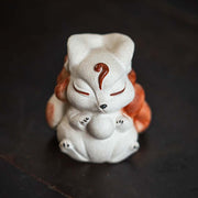 Buddha Stones Mini Nine-Tailed Fox Purple Clay Luck Desk Decoration