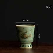 Buddha Stones Green Porcelain Butterfly Flower Salmon Fish Ceramic Gaiwan Sancai Teacup Kung Fu Tea Cup And Saucer With Lid