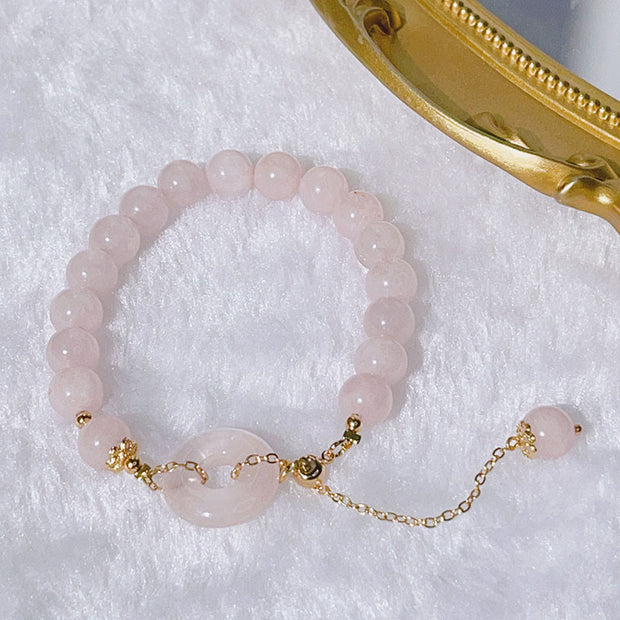 Buddha Stones Natural Pink Crystal Peace Buckle Love Charm Bracelet
