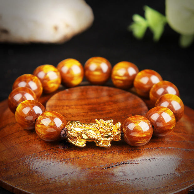 Buddha Stones Lucky Golden Tiger Eye Abundant Pixiu Bracelet Bracelet BS 4