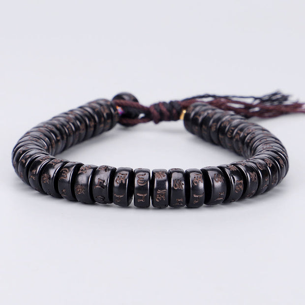Buddha Stones Tibetan Coconut Shell Beads Engraved Om Mani Padme Hum Mantra Positive String Bracelet Bracelet BS 5