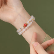 Buddha Stones 925 Sterling Silver Natural White Agate Cinnabar Double Wrap Protection Bracelet