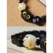Buddha Stones Ebony Wood Cute Cat Bodhi Seed Paw Claw Square Beads Calm Bracelet Bracelet BS 5