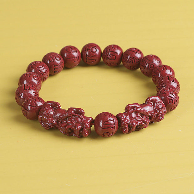 Buddha Stones Natural Double PiXiu Cinnabar Om Mani Padme Hum Wealth Luck Bead Bracelet Bracelet BS Pixiu Om Mani Padme Hum 12mm