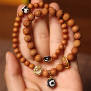 Buddha Stones Tibetan Sandalwood Om Mani Padme Hum Three-eyed Dzi Bead Keep Away Evil Spirits Double Wrap Bracelet