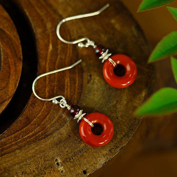 Buddha Stones 925 Sterling Silver Red Agate Peace Buckle Confidence Earrings Earrings BS 3