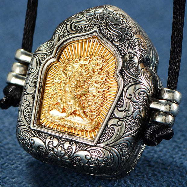 Buddha Stones Tibetan Gold Buddha Double Dorje Copper Serenity Ghau Prayer Box Necklace Pendant Necklaces & Pendants BS 15