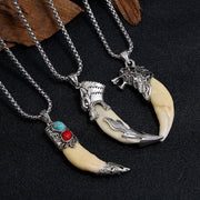Buddha Stones Imitation Wolf Tooth Titanium Steel Balance Necklace Pendant Necklaces & Pendants BS 2