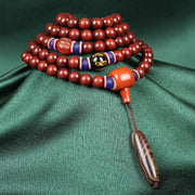 Buddha Stones Tibetan Small Leaf Red Sandalwood Mala Balance Necklace Bracelet Bracelet BS 2