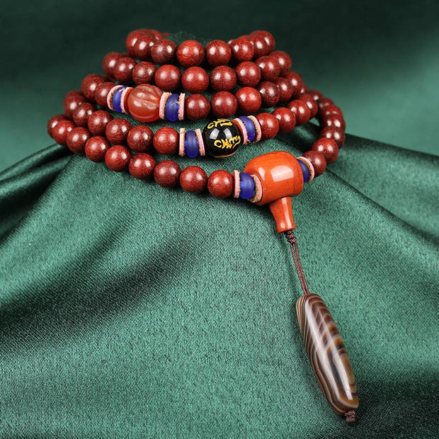Buddha Stones Tibetan Small Leaf Red Sandalwood Mala Balance Necklace Bracelet Bracelet BS 2