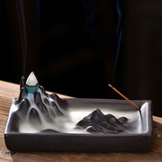 Buddha Stones Mountains Flowing Water Ceramic Blessing Backflow Incense Burner