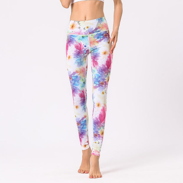 Buddha Stones Multicolored Print Flowers Pants Sports Exercise Fitness High Waist Leggings Women's Yoga Pants