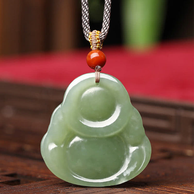 Buddha Stones Laughing Buddha Hetian Jade Abundance Necklace String Pendant Necklaces & Pendants BS 6