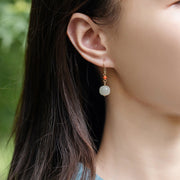 Buddha Stones 925 Sterling Silver 14K Gold Plated Hetian Jade Red Agate Luck Drop Dangle Earrings Earrings BS 6