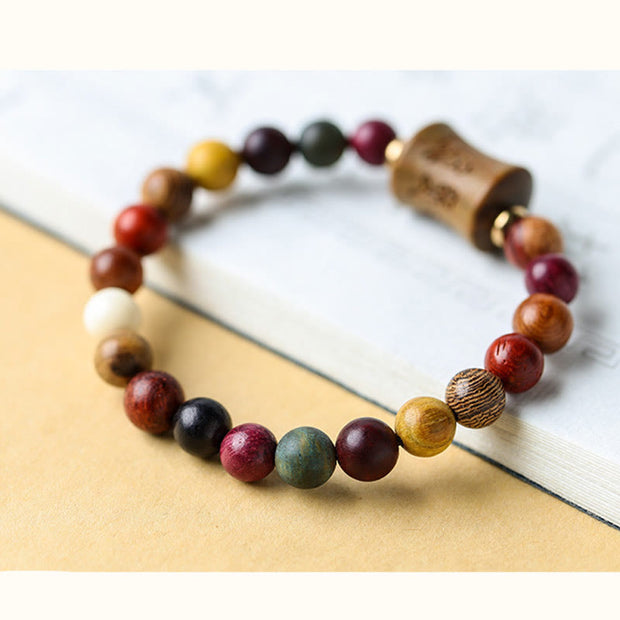 Buddha Stones Tibet Multicolored Sandalwood Om Mani Padme Hum Protection Bracelet Bracelet BS 9