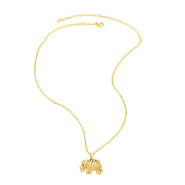 Buddha Stones Elephant Hamsa Zircon Luck Strength Blessing Necklace Pendant