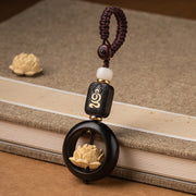Buddha Stones Ebony Wood Bodhi Seed Boxwood Lotus Enlightenment Key Chain Decoration Key Chain BS 8