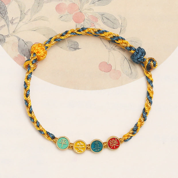 Buddha Stones Handmade Dunhuang Color Thread Peace And Joy Protection Braid String Bracelet