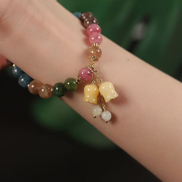 Buddha Stones Natural Colorful Tourmaline Flower Bead Love Bracelet