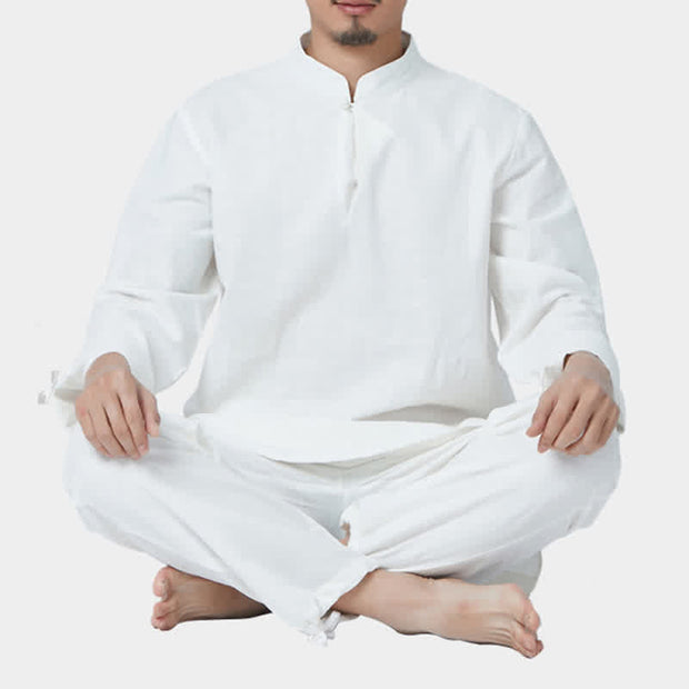 Buddha Stones Spiritual Zen Meditation Yoga Prayer Practice Cotton Linen Clothing Men's Set Clothes BS White XXXL