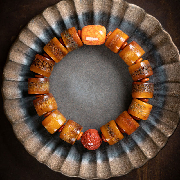 Buddha Stones Tibetan Natural Camel Bone Amber Red Agate Turquoise Protection Luck Bracelet