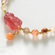 Buddha Stones Natural Rutilated Quartz Strawberry Quartz PiXiu Wealth Bracelet Bracelet BS 4
