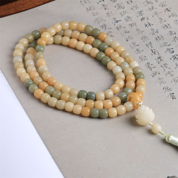 Buddha Stones 108 Mala Beads Gradient Bodhi Seed Lotus Tassel Peace Bracelet Mala Bracelet BS 1