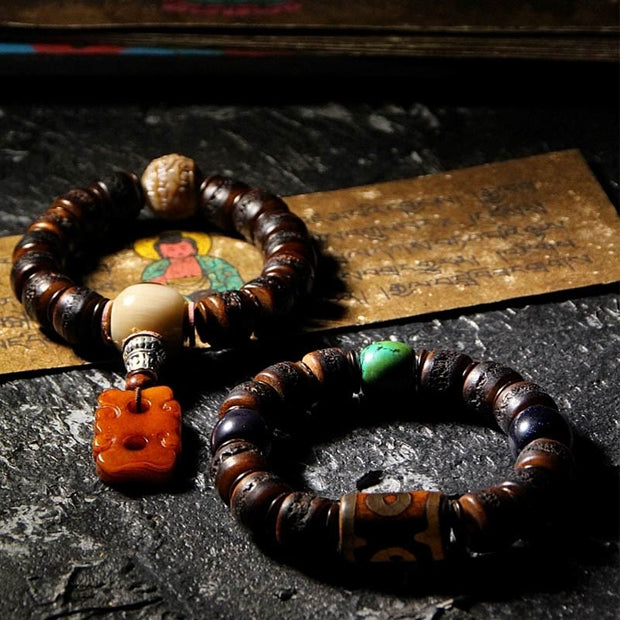 Buddha Stones Tibetan Yak Bone Dzi Bead Turquoise Keep Away Evil Spirits Bracelet