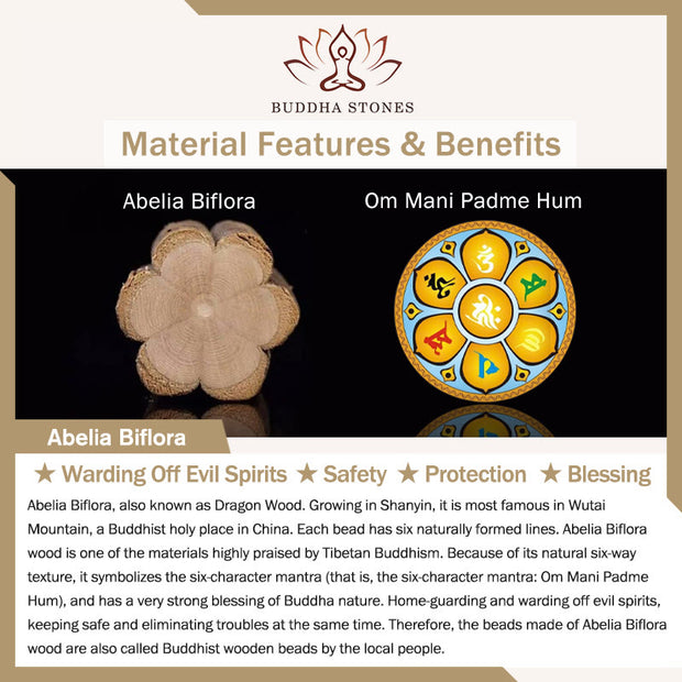 Buddha Stones 108 Mala Beads Natural Abelia Biflora Wood Protection Bracelet