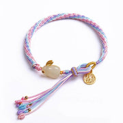 Reincarnation Knot Luck String Protection Braid Bracelet Bracelet BS Hetian Jade Rabbit (Wrist Circumference 14-20cm)