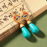 Buddha Stones Vintage Turquoise Auspicious Cloud Strength Drop Dangle Earrings Earrings BS 1