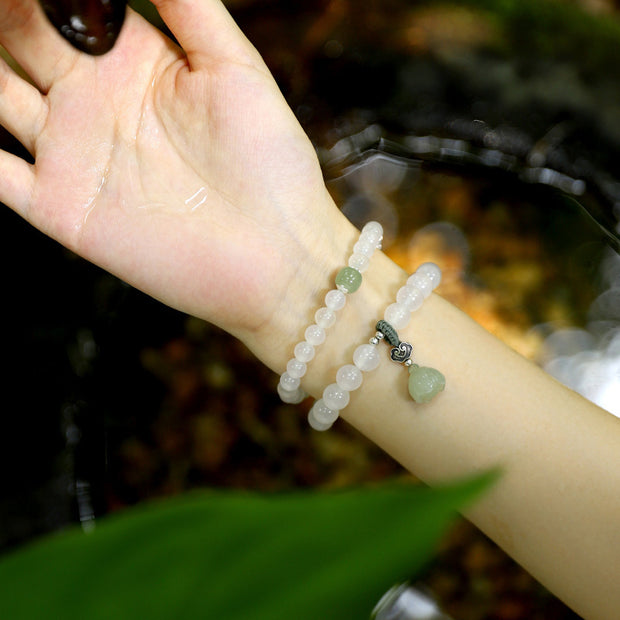 Buddha Stones White Agate Jade Lotus Protection Bracelet Bracelet BS 5